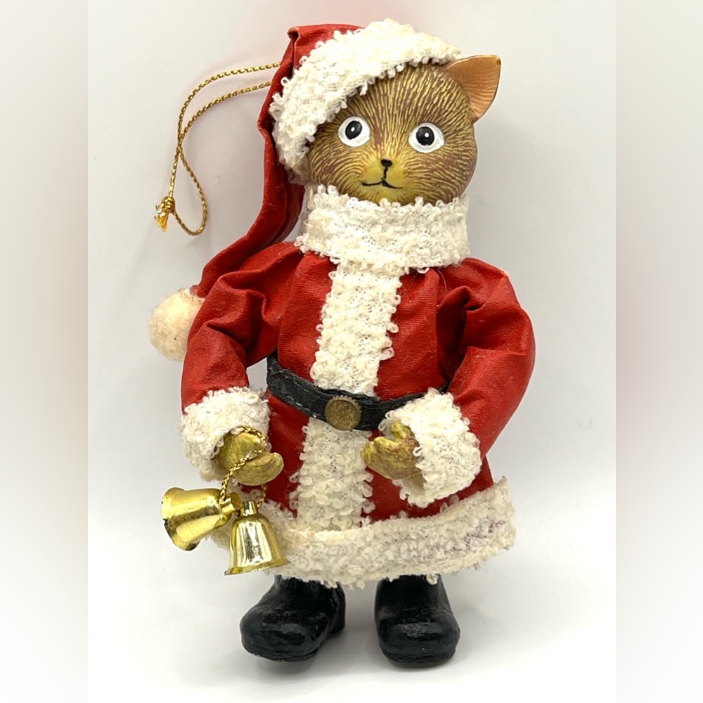 Vintage Christmas Ornament Santa Cat Black Boots 5 in Height